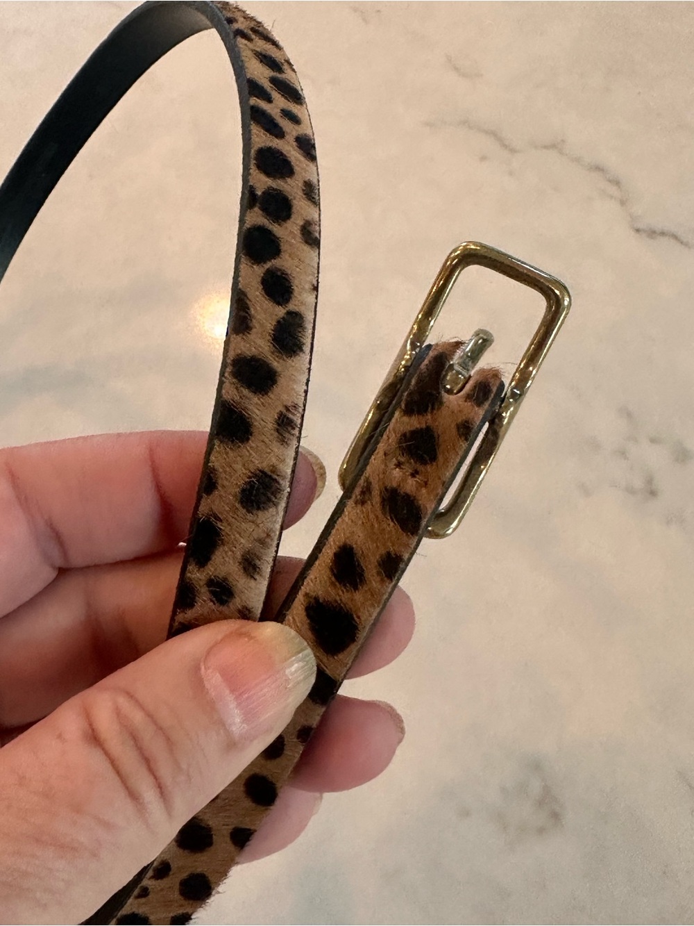 J. Crew Leopard-Print Skinny Belt with Gold Buckle